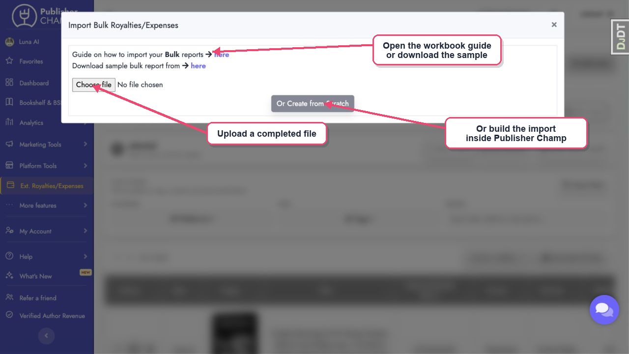 Open the workbook guide, download the sample, upload a file, or create an import from scratch